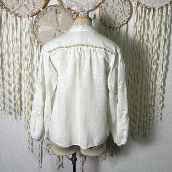 Boteh White Boho Blouse with Cream Embroidery Detail Size 0(XS/S) - Picture 6 of 11